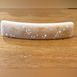Chanel Cream Hair Barrette with Gold and Pearl accents